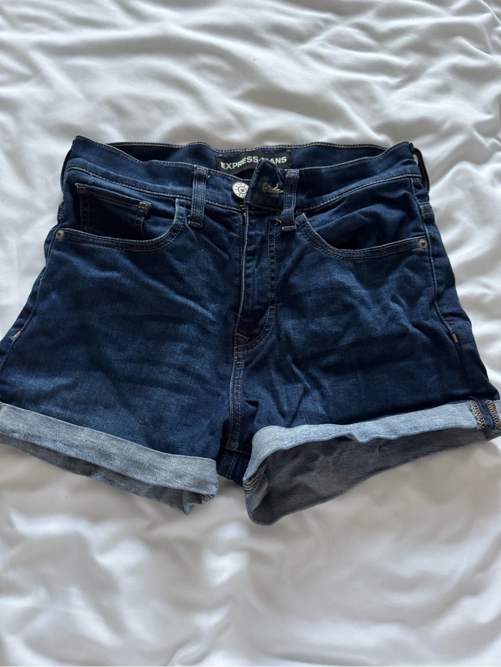 Express Dark Blue Denim Cuffed Women's Shorts